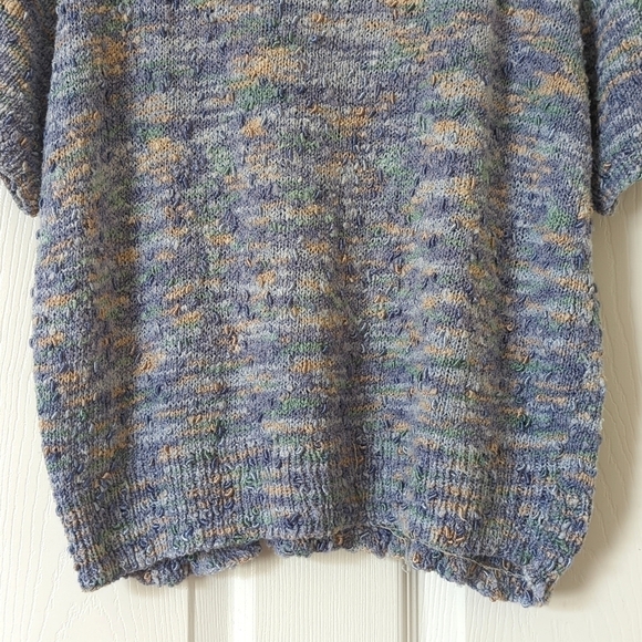90's Vintage Handmade Marled Knit Boat Neck Short Sleeve Sweater Purple Medium - Picture 5 of 9